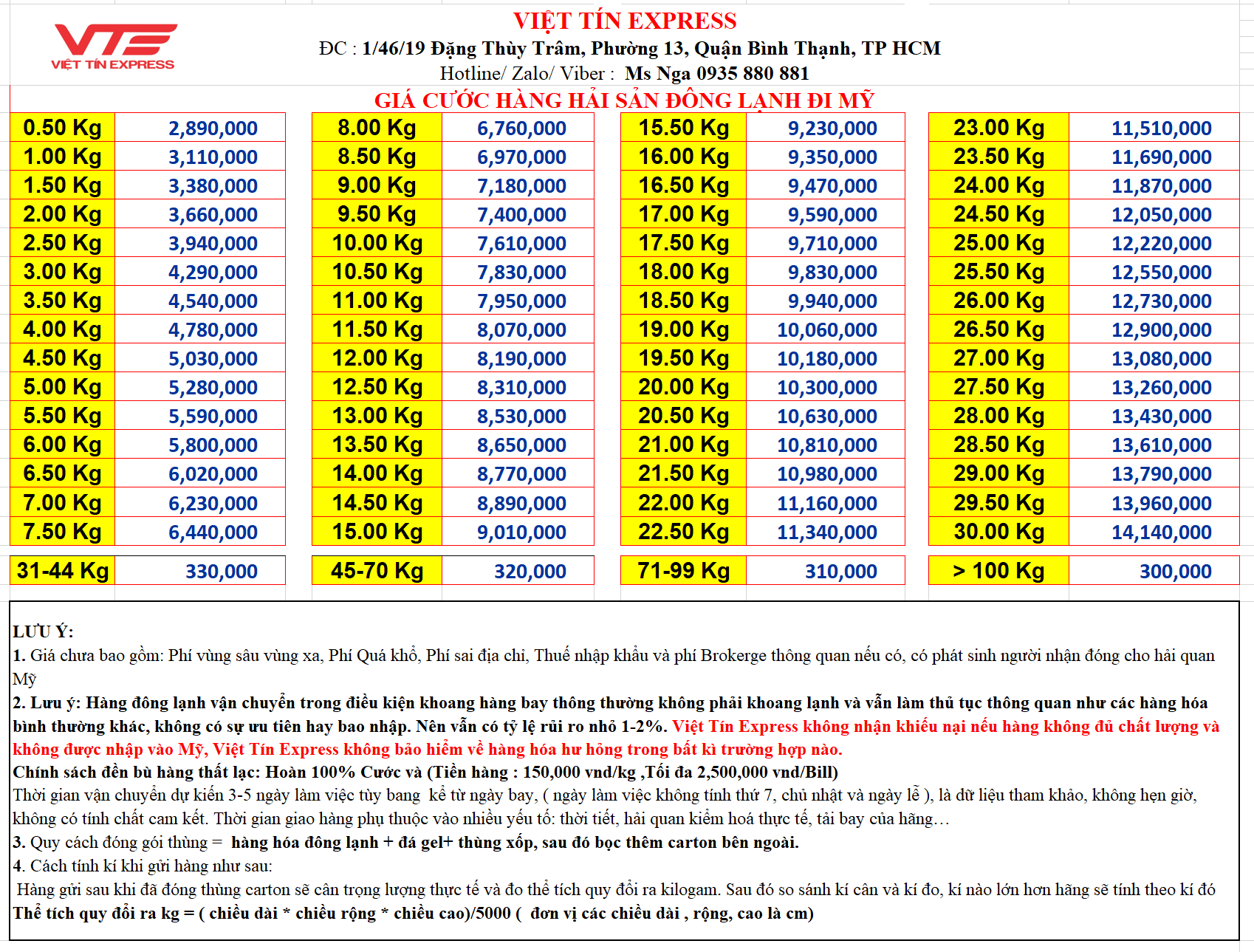 Giá cước hàng hải sản đông lạnh đi Mỹ