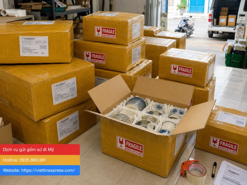 Gửi gốm sứ đi Mỹ an toàn, đóng gói chống vỡ